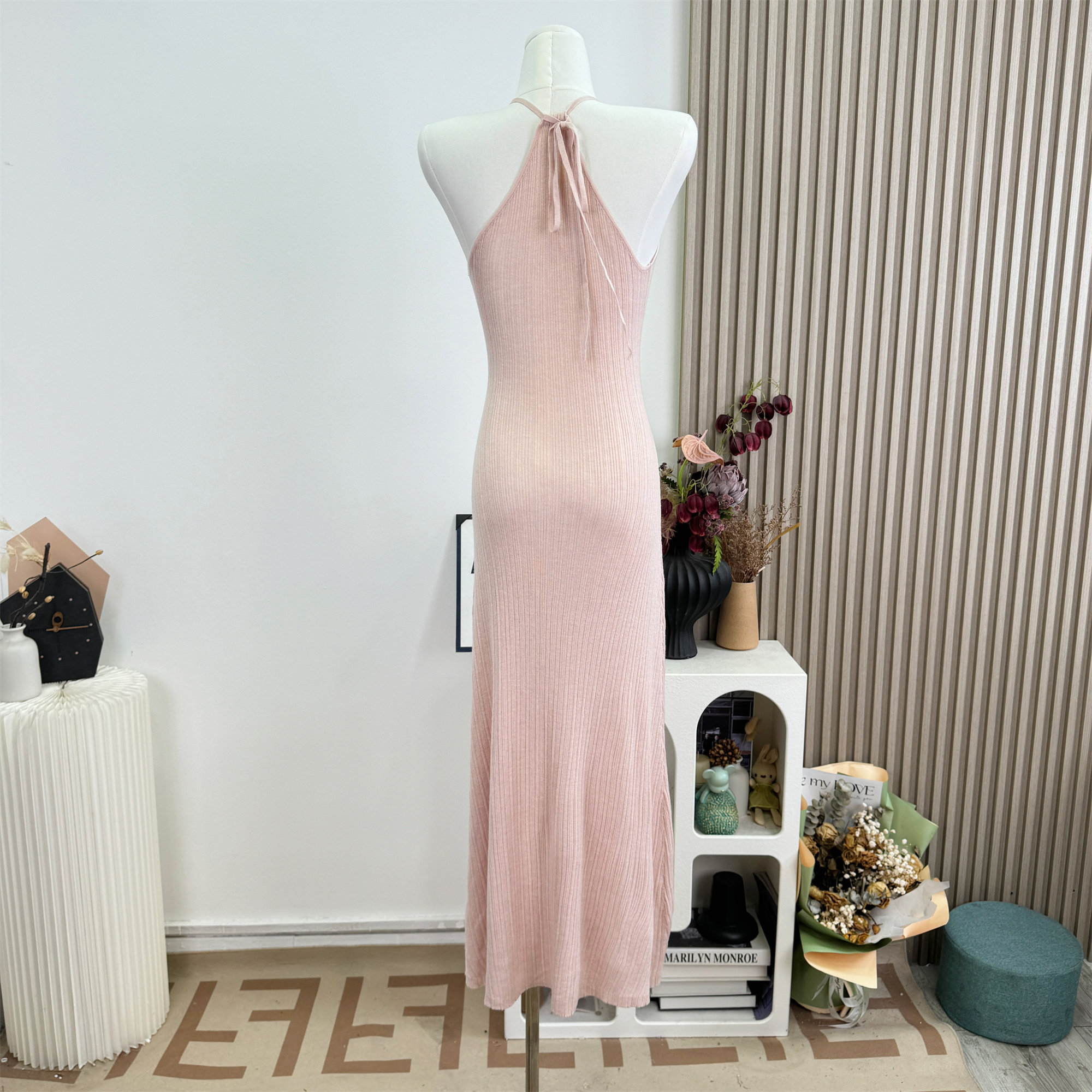 DFAY Three-Color Extended Knit Tencel Wool Halter Long Dress for Women Summer - Image 4