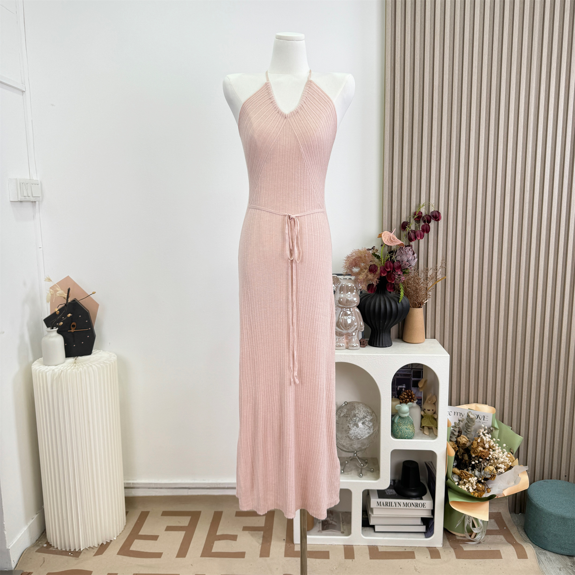 DFAY Three-Color Extended Knit Tencel Wool Halter Long Dress for Women Summer - Image 5