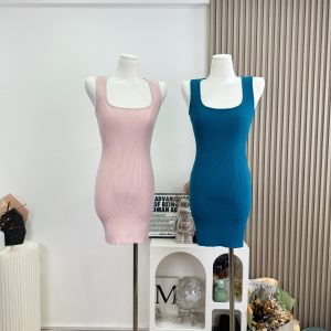 Sweet Wolf Ribbed Knit Sleeveless Dress for Women Summer Waist-Slimming Two-Color