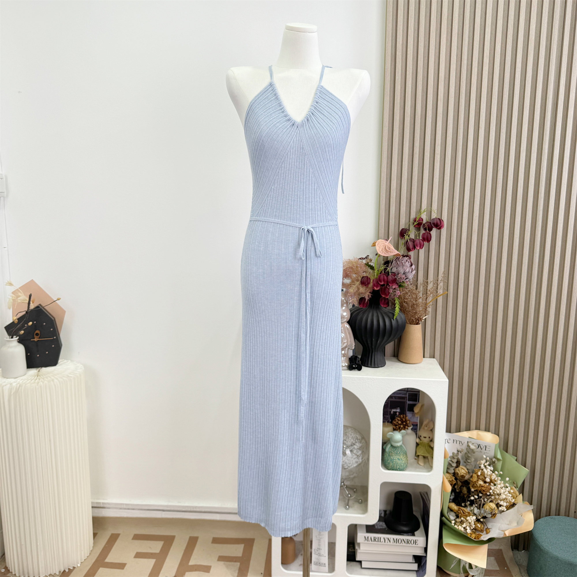 DFAY Three-Color Extended Knit Tencel Wool Halter Long Dress for Women Summer - Image 2