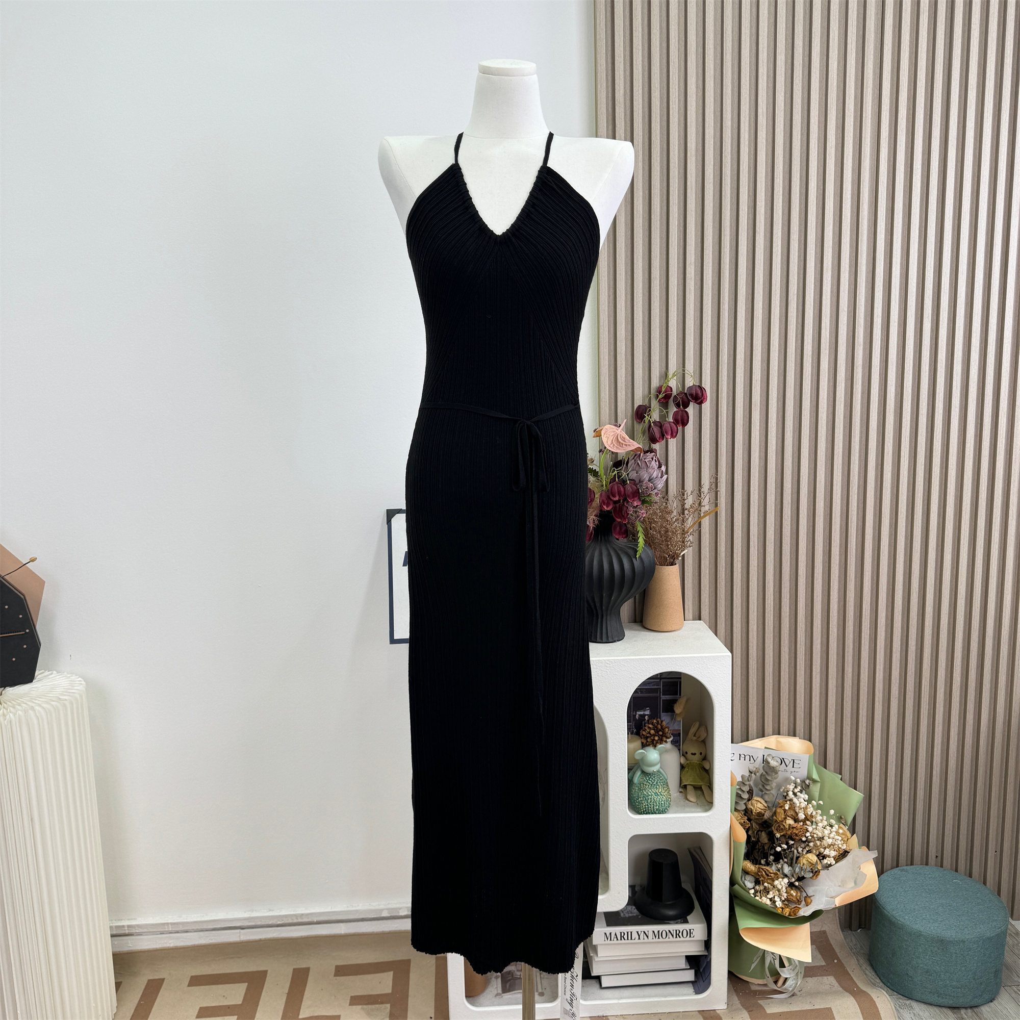 DFAY Three-Color Extended Knit Tencel Wool Halter Long Dress for Women Summer - Image 3