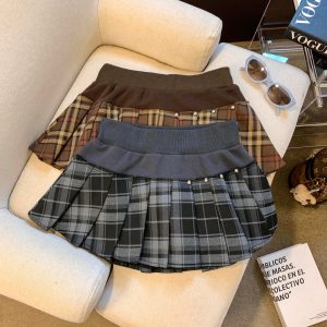 Pleated Low Waist Color Block Mini Skirt for Women