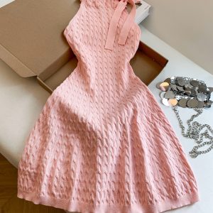 Women's Sleeveless Cable Knit A-Line Dress Summer High-End Waist-Cinched Short Dress