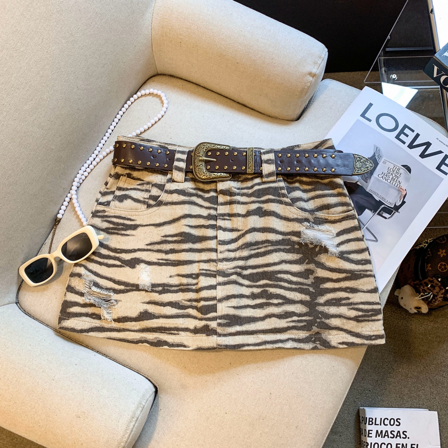 American Retro Leopard Print Denim Skirt for Women Summer High Waist A-Line Bodycon Short Skirt - Image 3