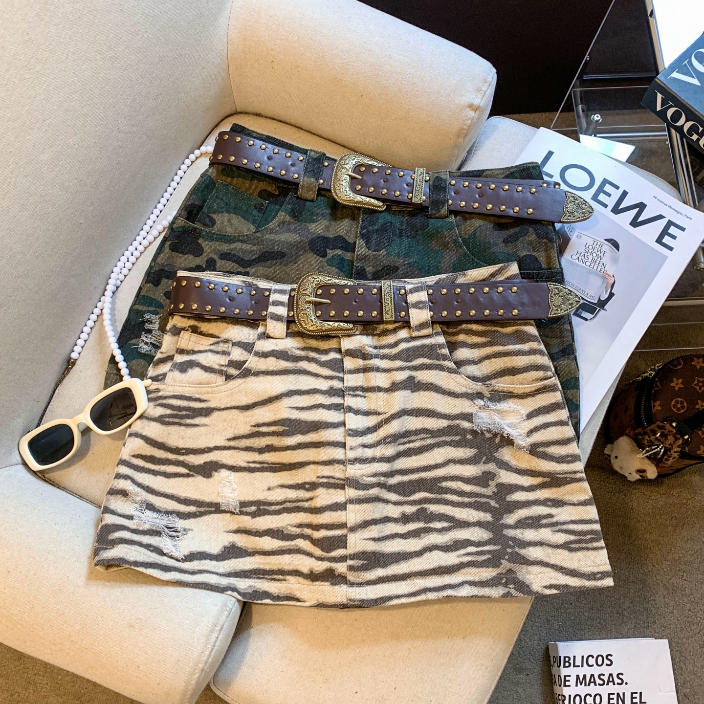 American Retro Leopard Print Denim Skirt for Women Summer High Waist A-Line Bodycon Short Skirt