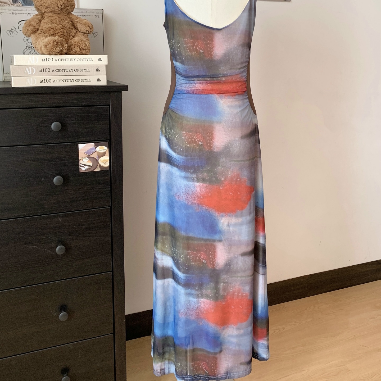 Pure Desire Style Floral Spliced Sleeveless Mesh Cami Dress Pleated Waist Midi - Image 5