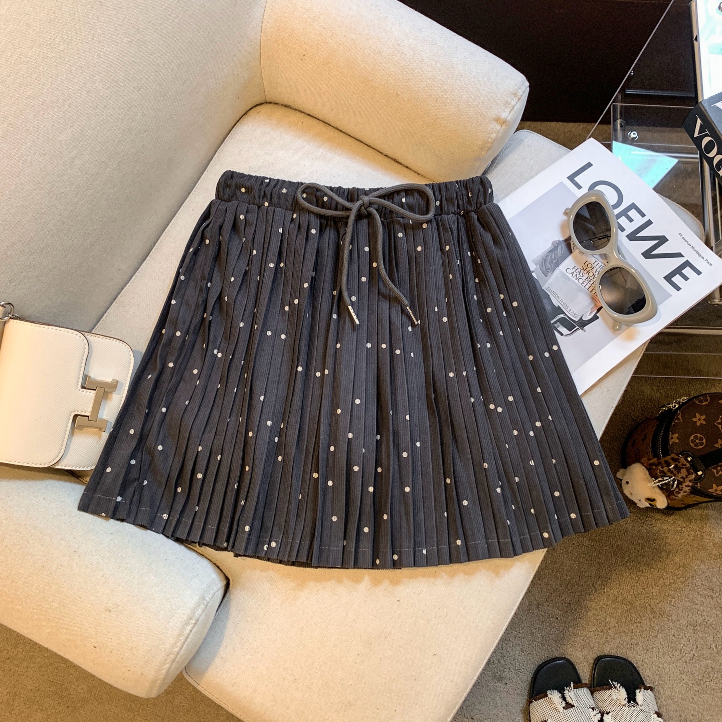 Korean Sweet Polka Dot Pleated A-Line Mini Skirt - Image 2