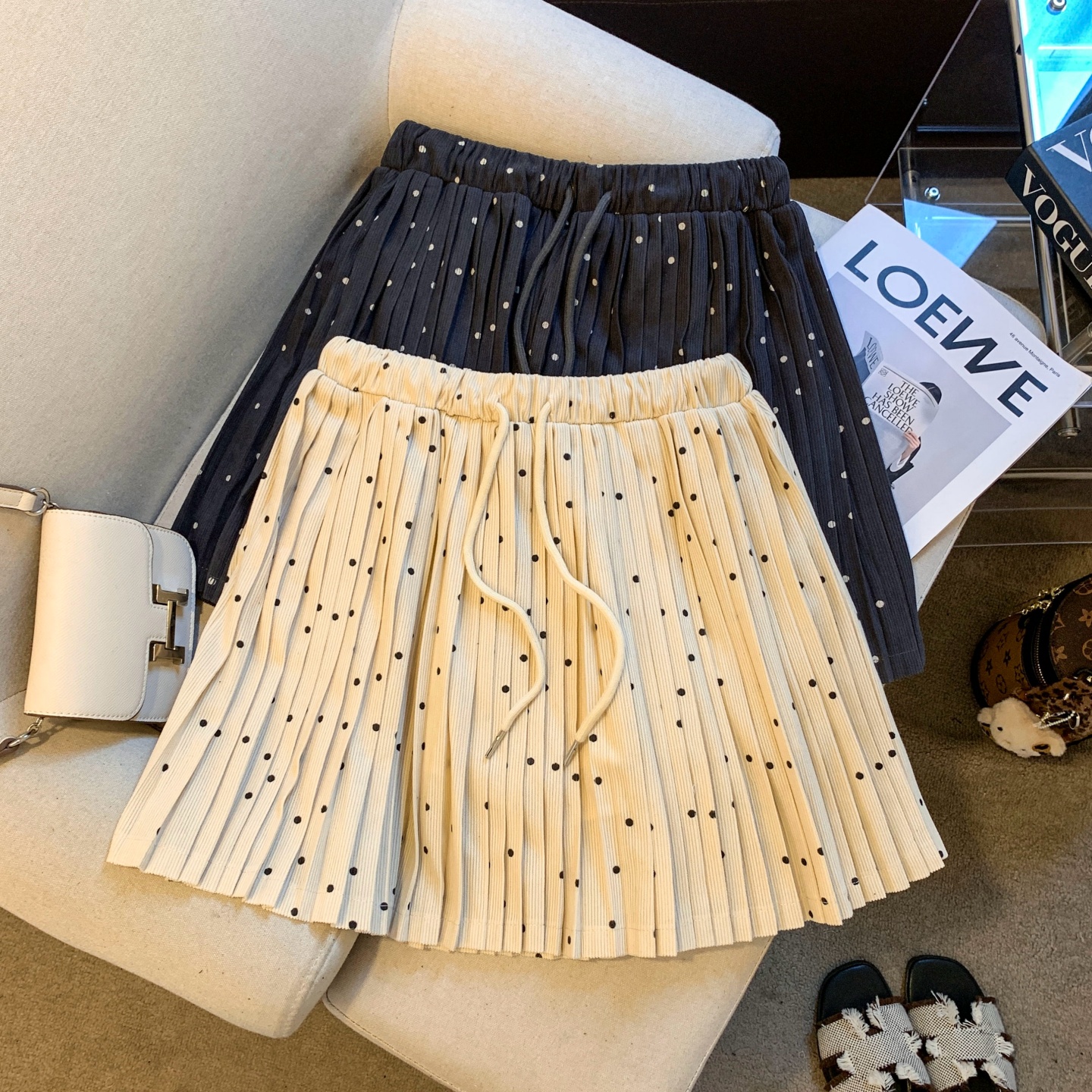 Korean Sweet Polka Dot Pleated A-Line Mini Skirt
