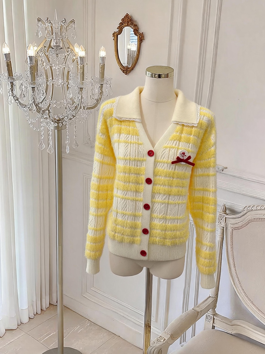 Women's Cable Knit Striped Color Block Cardigan 2026 Fall Winter Sweet Casual Top - Image 3