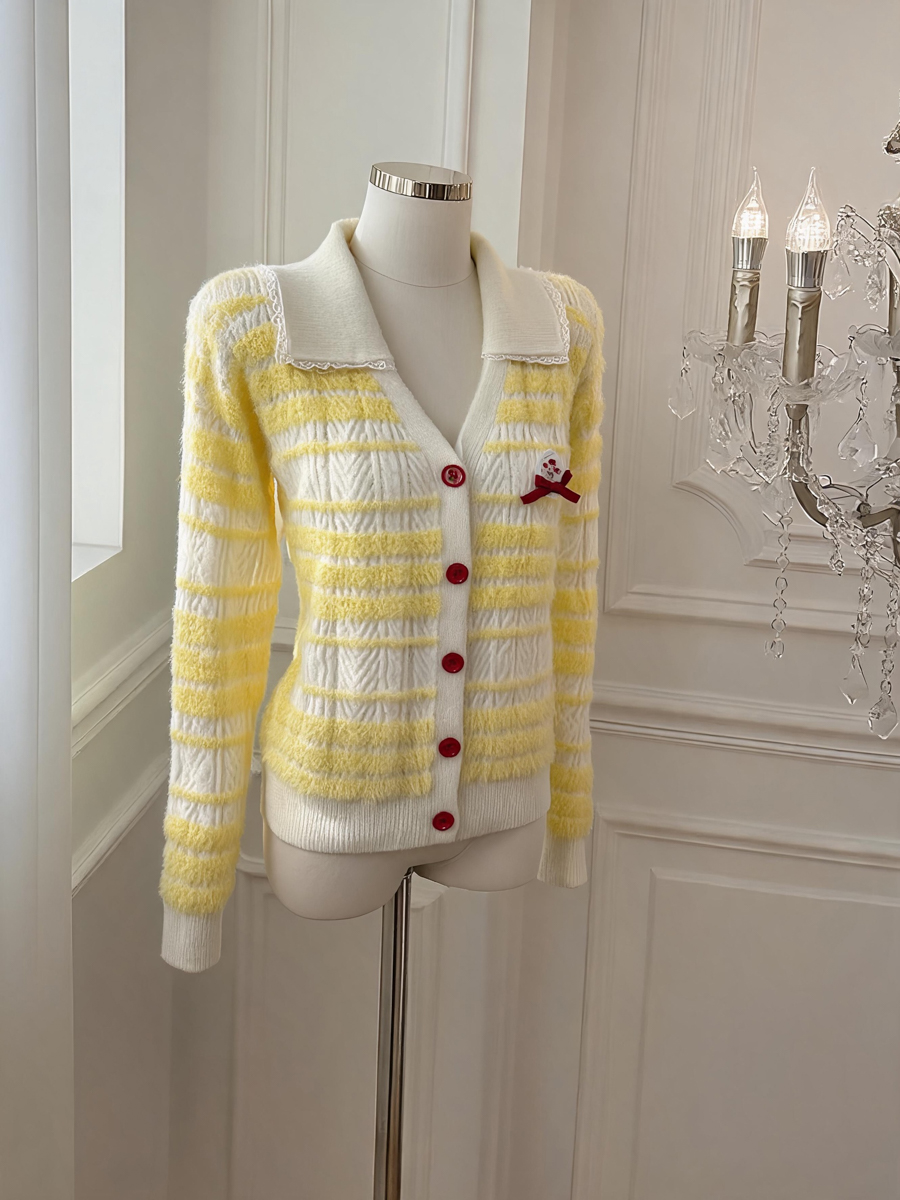 Women's Cable Knit Striped Color Block Cardigan 2026 Fall Winter Sweet Casual Top