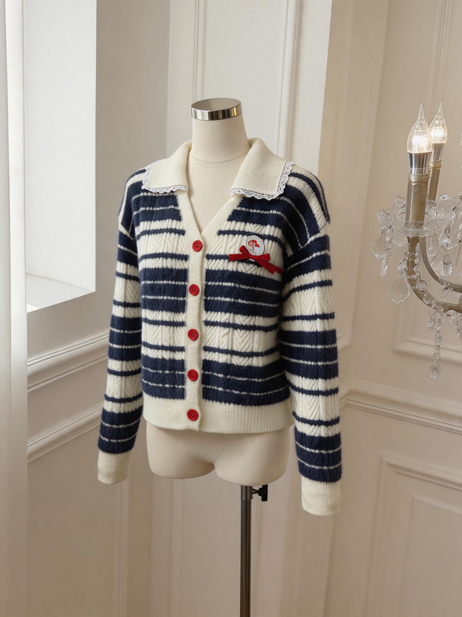 Women's Cable Knit Striped Color Block Cardigan 2026 Fall Winter Sweet Casual Top - Image 2