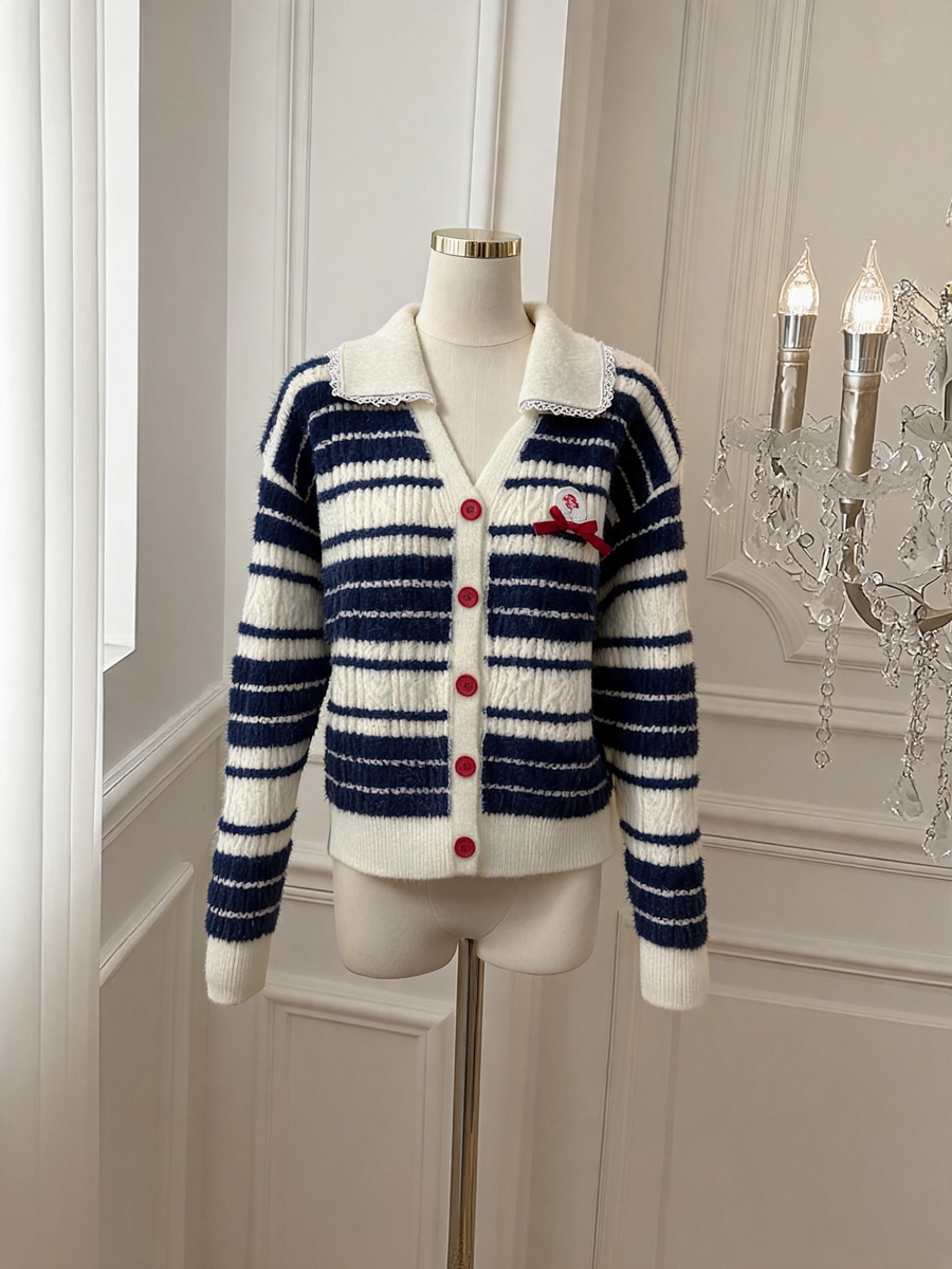 Women's Cable Knit Striped Color Block Cardigan 2026 Fall Winter Sweet Casual Top - Image 4