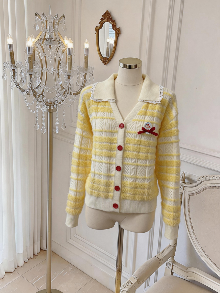 Women's Cable Knit Striped Color Block Cardigan Sweater - Style 667d58 - Image 4
