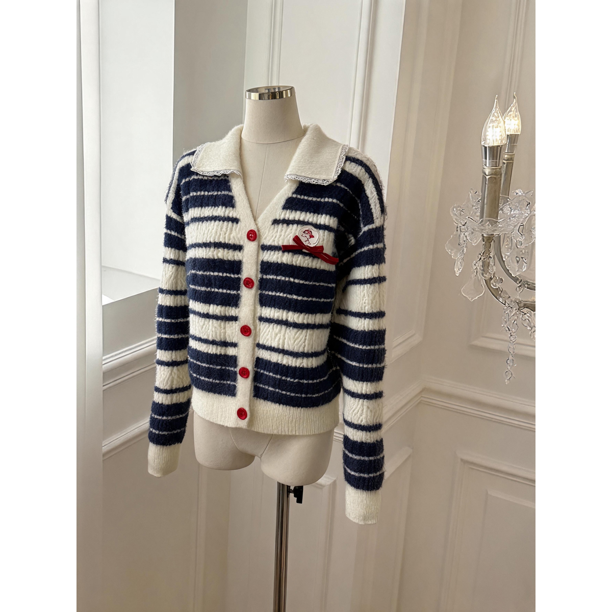 Women's Cable Knit Striped Color Block Cardigan Sweater - Style 667d58 - Image 5