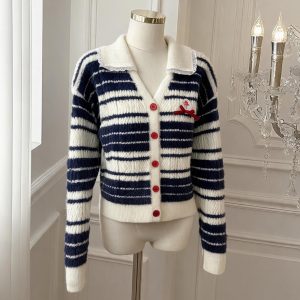 Women's Cable Knit Striped Color Block Cardigan Sweater - Style 667d58