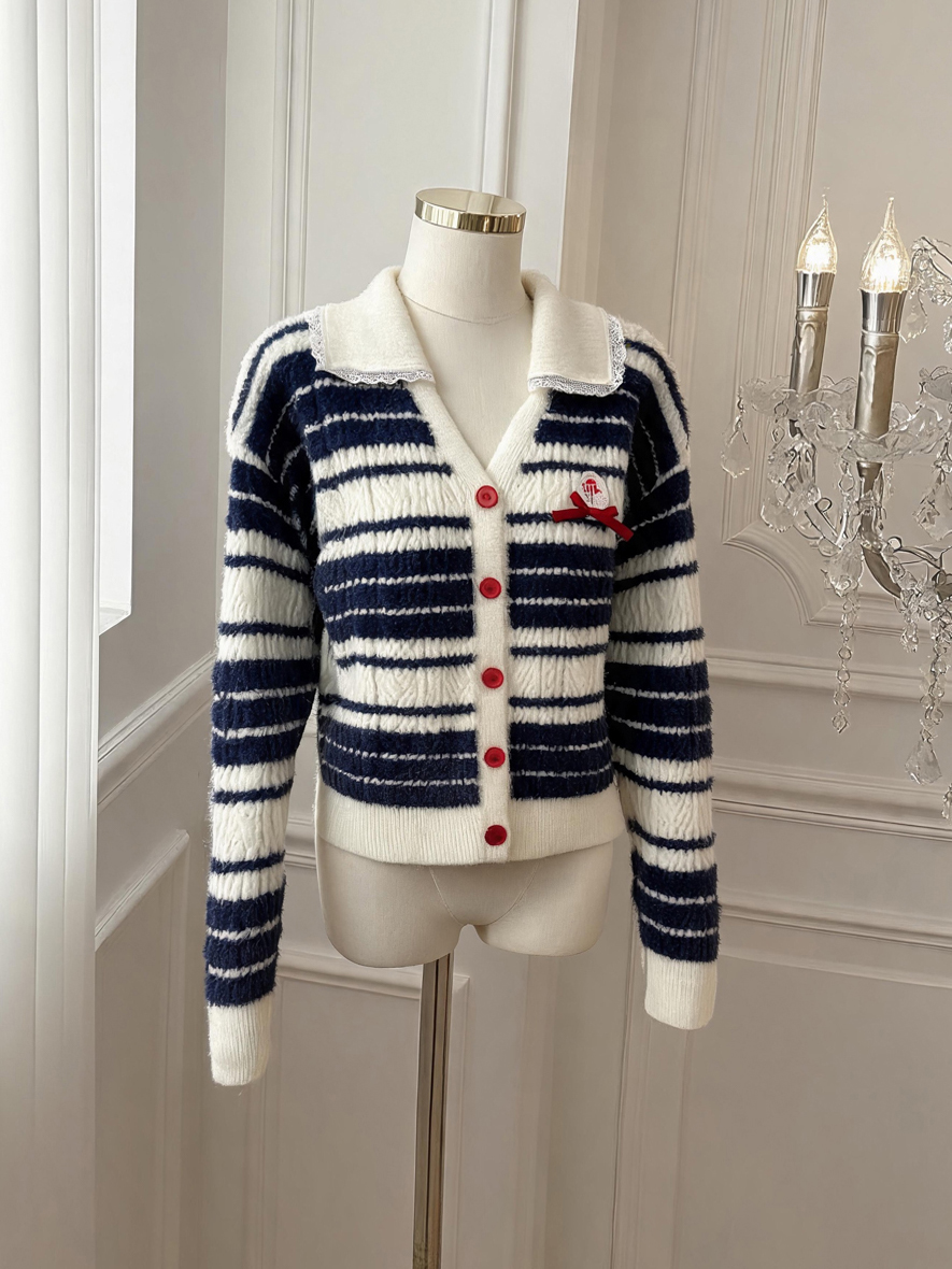 Women's Cable Knit Striped Color Block Cardigan Sweater - Style 667d58