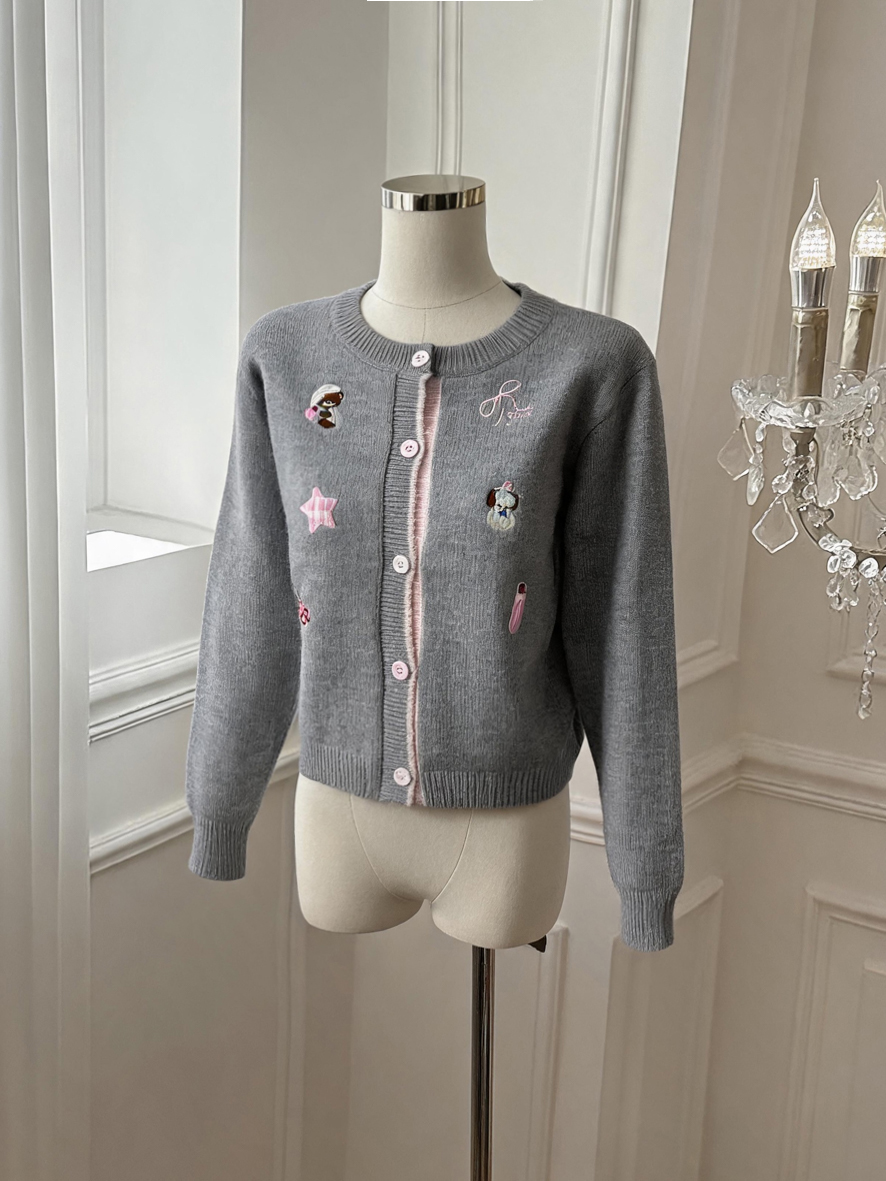Korean Embroidered Wool Cardigan Women Loose Soft Knit Outerwear - Style 39159d