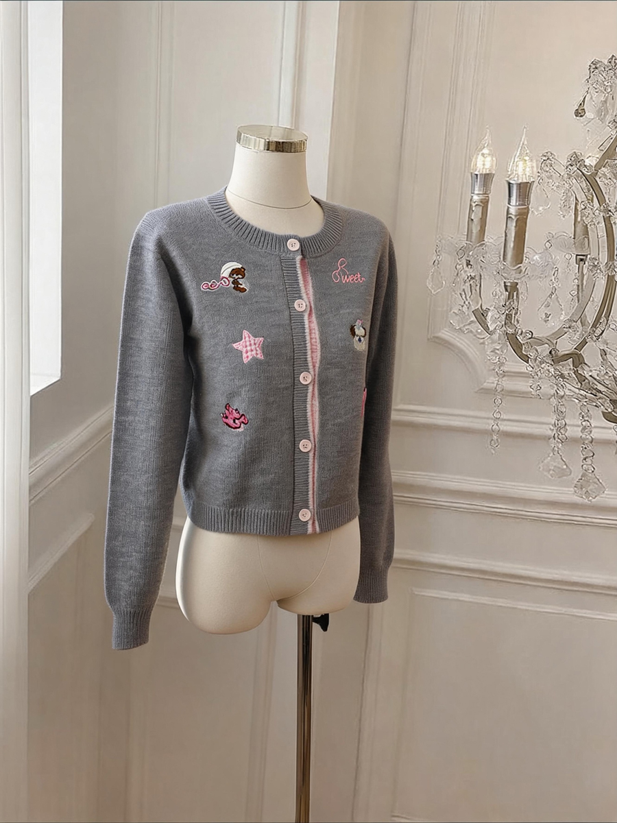 Korean Embroidered Wool Cardigan Women Loose Soft Knit Outerwear - Style 39159d - Image 2