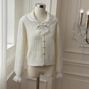 Women's Lace French Court Style Cardigan Sweater 2026 Winter New