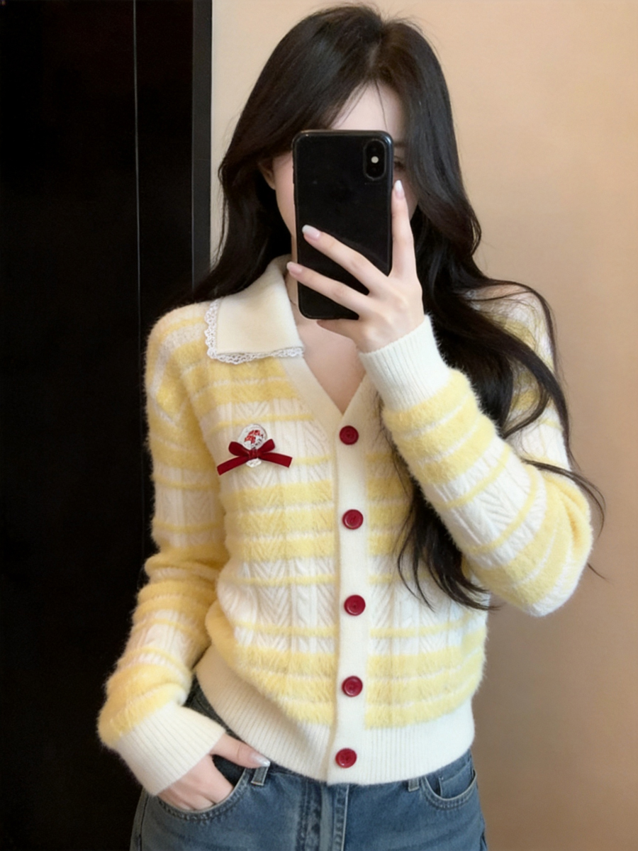 Women's Cable Knit Striped Color Block Cardigan Sweater 2026 Fall Winter - Image 2