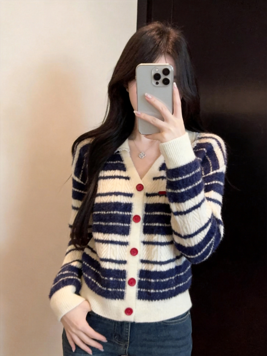 Women's Cable Knit Striped Color Block Cardigan Sweater 2026 Fall Winter - Image 4
