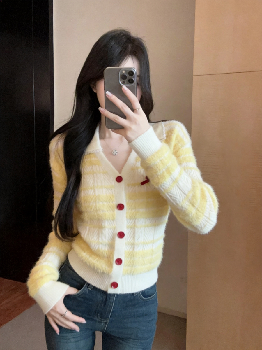Women's Cable Knit Striped Color Block Cardigan Sweater 2026 Fall Winter - Image 3