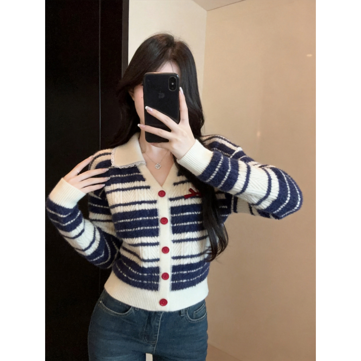Women's Cable Knit Striped Color Block Cardigan Sweater 2026 Fall Winter - Image 5