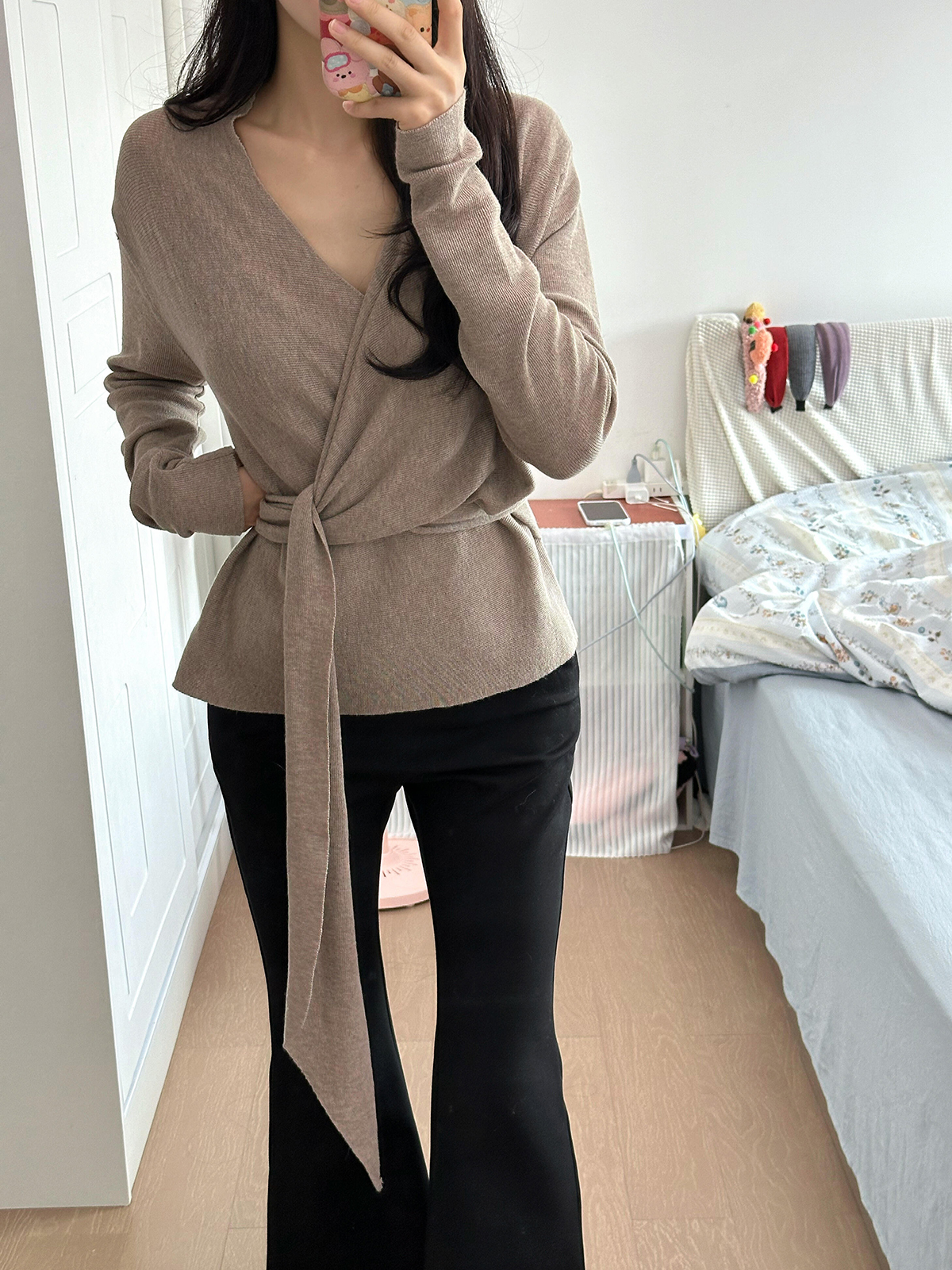 Women's Cross-Front Knit Top in Oatmeal, One Size, Multi-Way Wear - Image 2