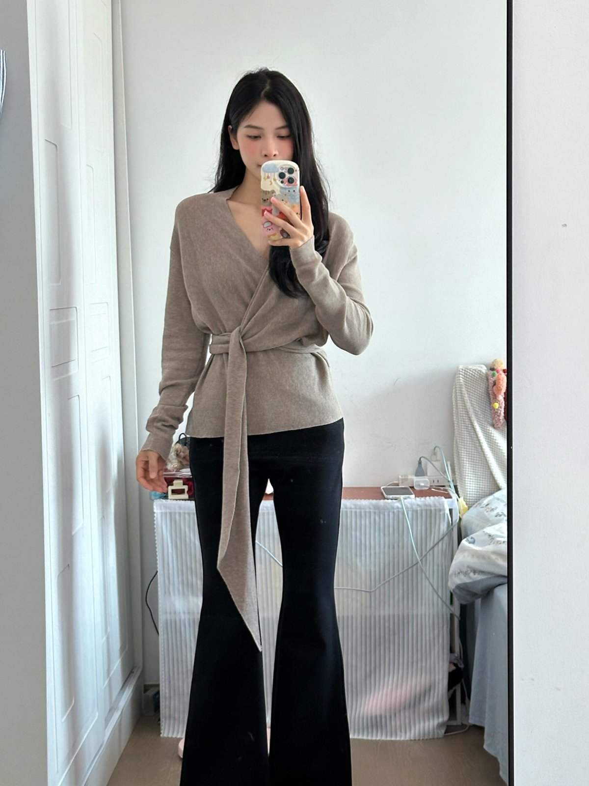 Women's Cross-Front Knit Top in Oatmeal, One Size, Multi-Way Wear - Image 3