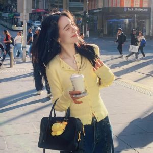 Korean Style Soft Knit Cardigan for Women Yellow Early Autumn Outerwear