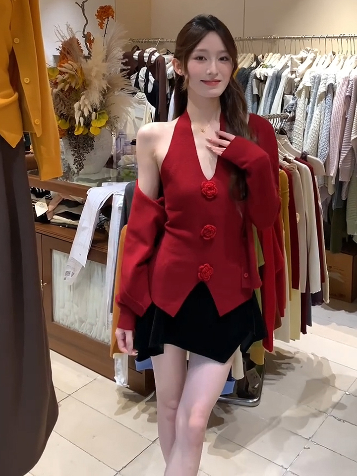 Red Knit Cardigan and Vest Set for Women Early Autumn 2026 - Style 6b5182 - Image 2
