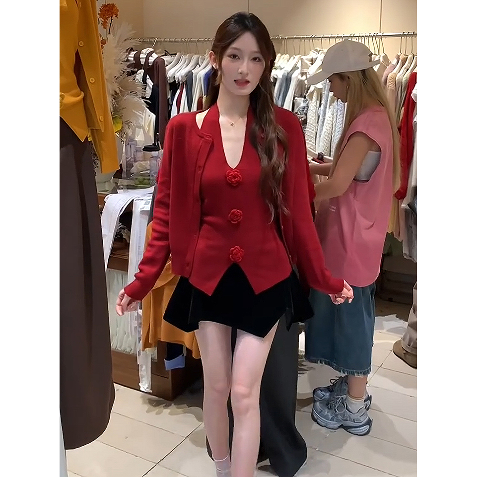 Red Knit Cardigan and Vest Set for Women Early Autumn 2026 - Style 6b5182 - Image 5