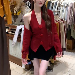 Red Knit Cardigan and Vest Set for Women Early Autumn 2026 - Style 6b5182