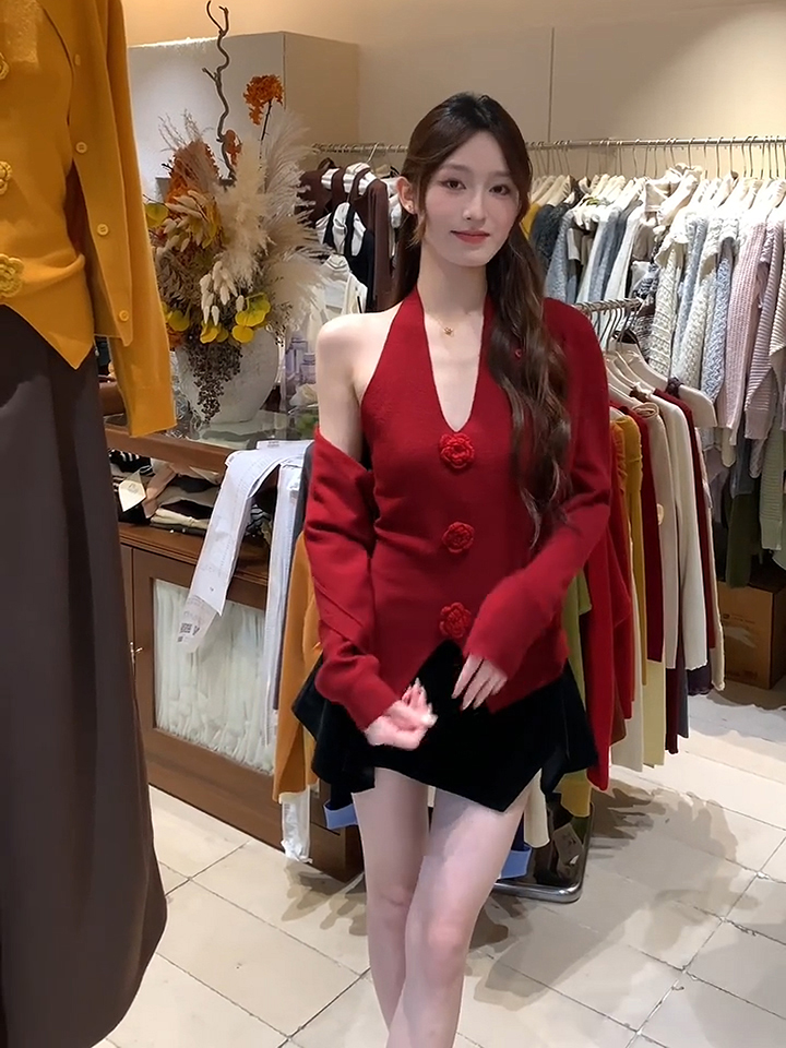 Red Knit Cardigan and Vest Set for Women Early Autumn 2026 - Style 6b5182 - Image 4