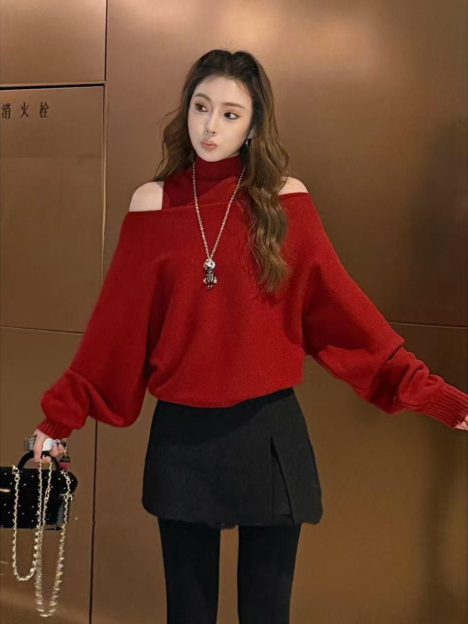 Women's Two-Piece Half Turtleneck Knit Vest and Off-Shoulder Sweater Set - Image 4