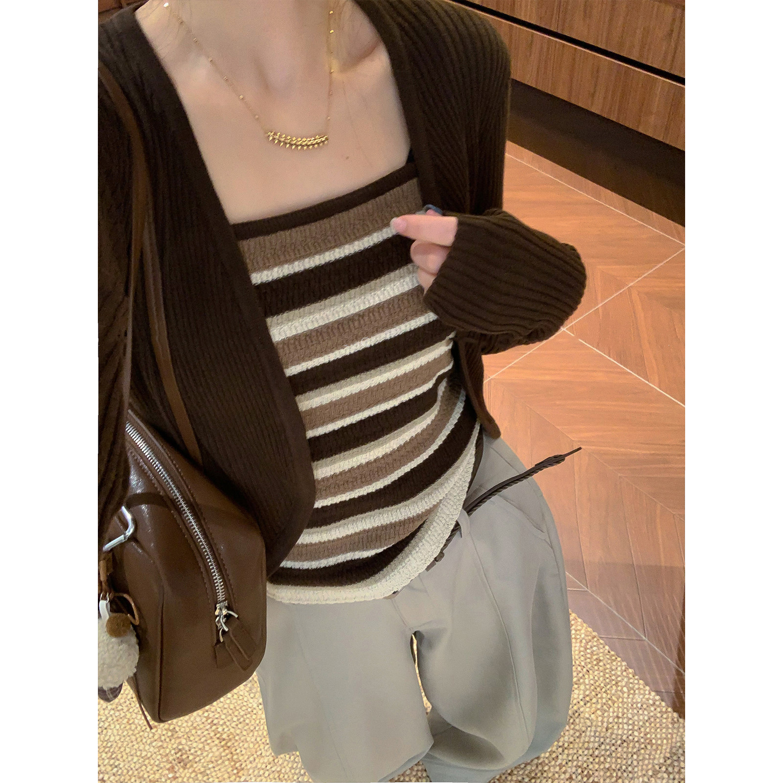 Women's Striped Knit Cami and Cardigan Two-Piece Set for Fall - Style 6b5567 - Image 5