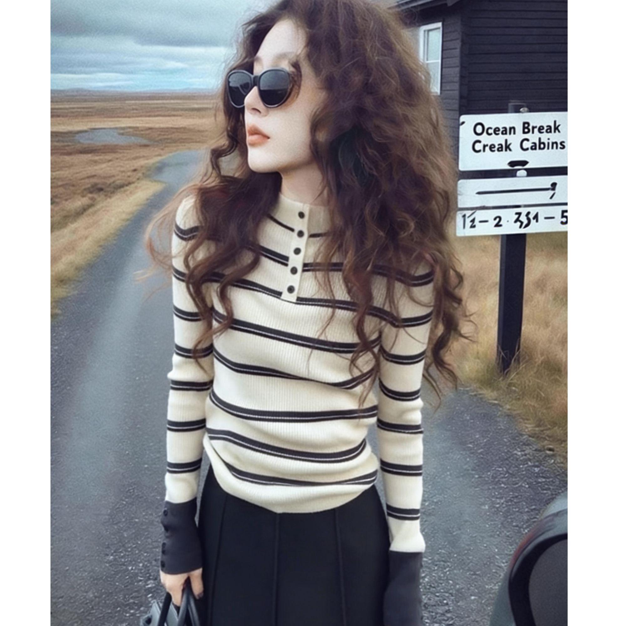 Color Striped Knit Sweater Fall Winter Women's Fashion Top - Image 5