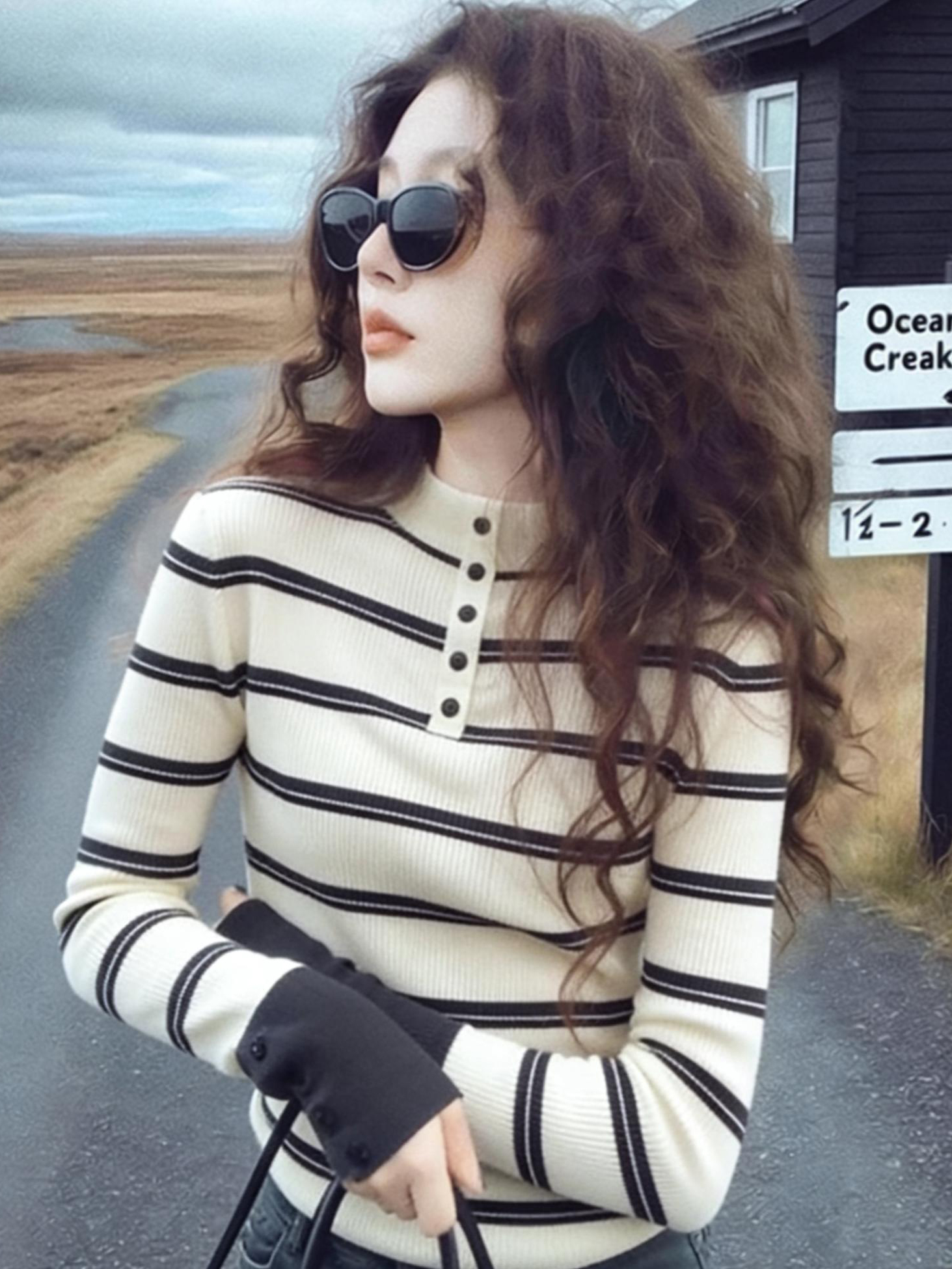 Color Striped Knit Sweater Fall Winter Women's Fashion Top - Image 3