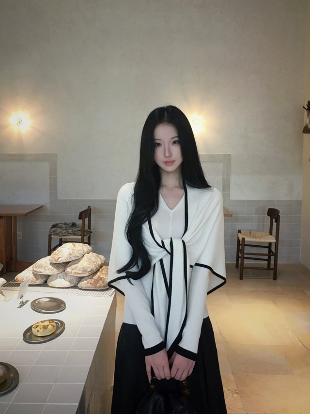 Korean Style Two-Piece Knit Sweater Set with Triangle Shawl Design Slimming Long Sleeve Top Fall - Image 2