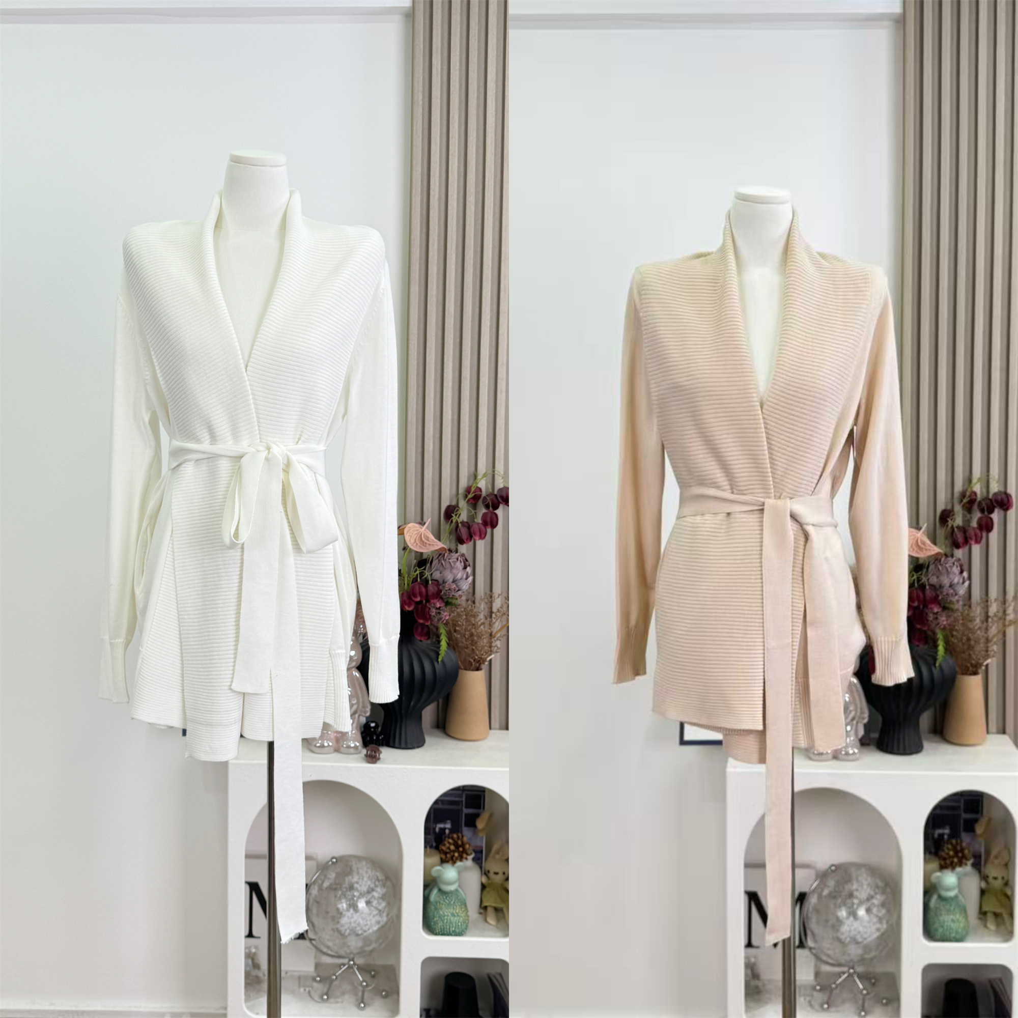 Women's Lazy Bathrobe-Style Knit Cardigan with Belt Waist V-Neck Loose Slimming Commuter Sweater - Image 5