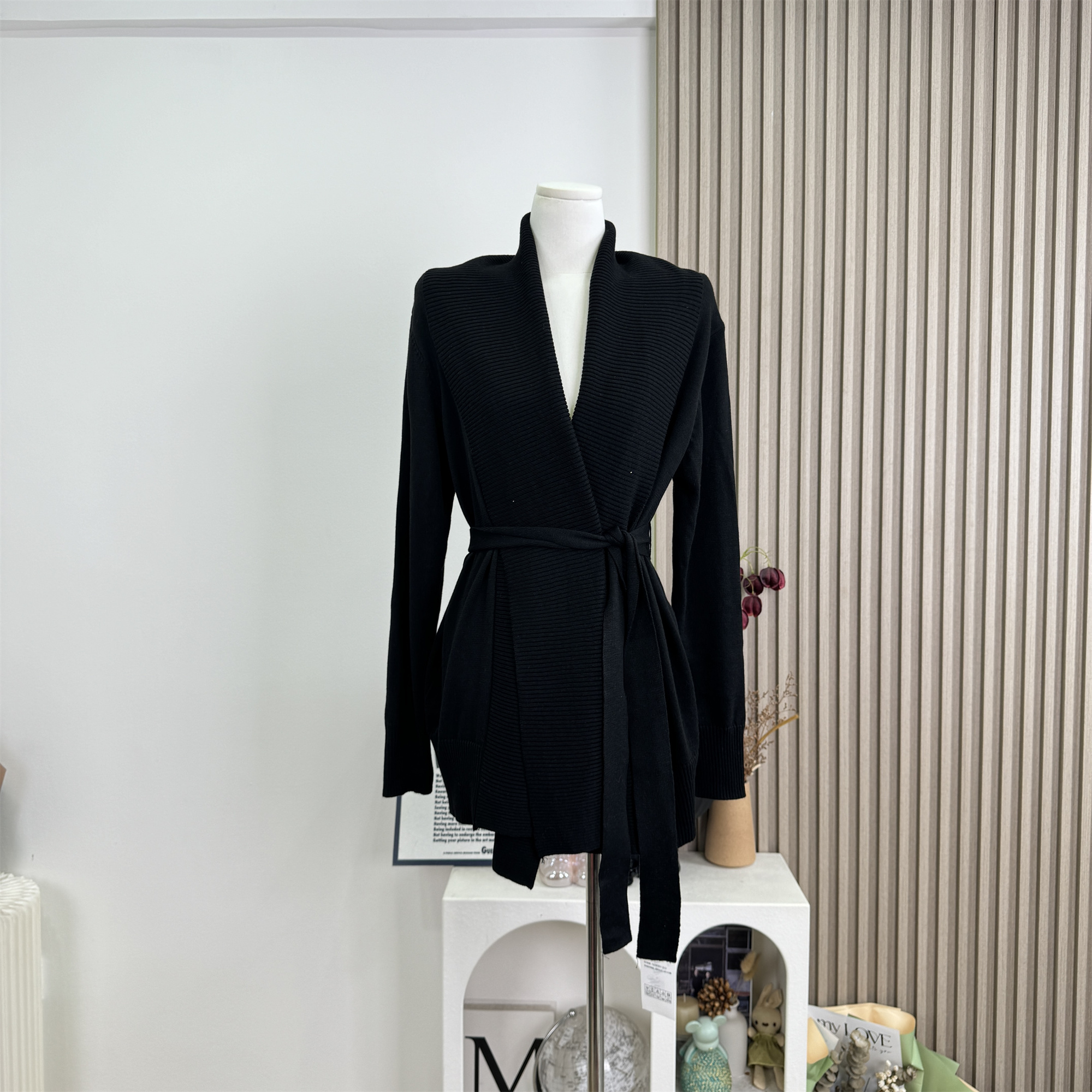 Women's Lazy Bathrobe-Style Knit Cardigan with Belt Waist V-Neck Loose Slimming Commuter Sweater - Image 2