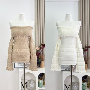 Ruoyu Custom White Chocolate Lover Off-Shoulder Cutout Flared Sleeve Bodycon Dress